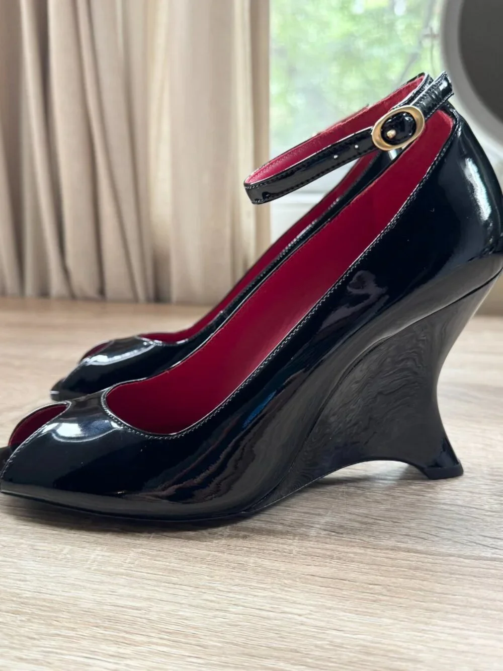 New Reformation x Camille Rowe Cheri Wedge Heels Black 7